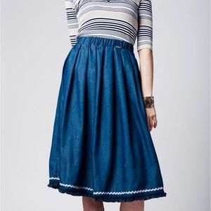 Q2 Fringe Midi Skirt in Jeans Color